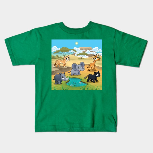 Jungle Scene Kids T-Shirt by ddraw